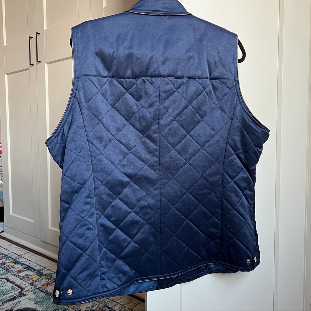 PENDELTON Navy Quilted Zip Snap Pockets Brown Trim Sleeveless Vest size xxl - Picture 2 of 8